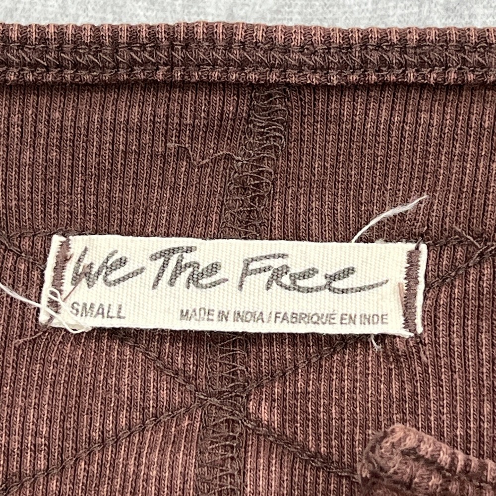 We The Free People Mareea Henley Top Women Small Brown Ribbed Long Sleeve Button - Picture 2 of 10